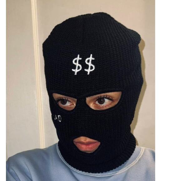 New Vegan Black Sad Money Knit Balaclava Ski Mask Full Face‎ Beanie Hat Rave - Picture 1 of 3